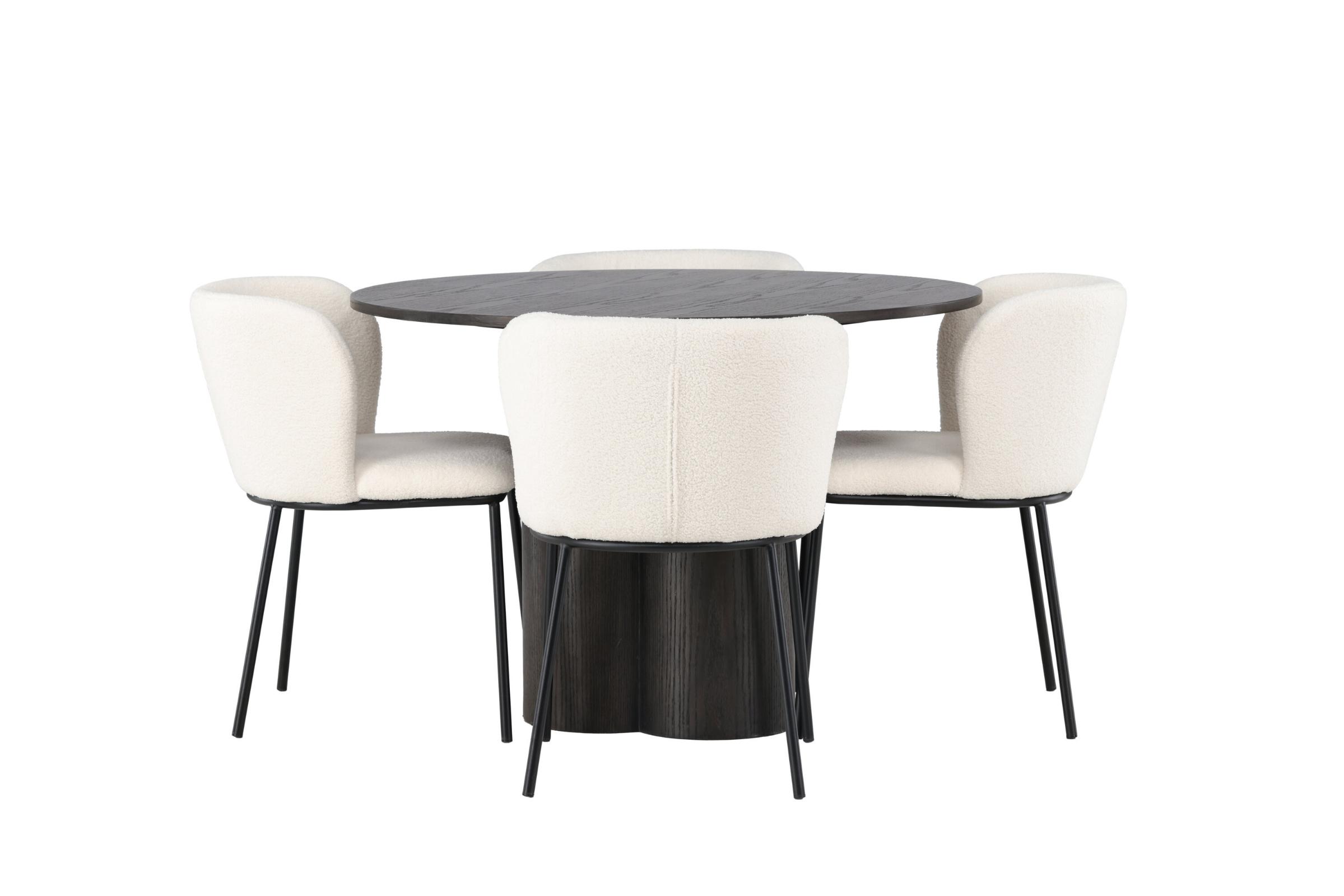 Olivia spisebordssæt spisebord mocca 4 stole boucle hvid