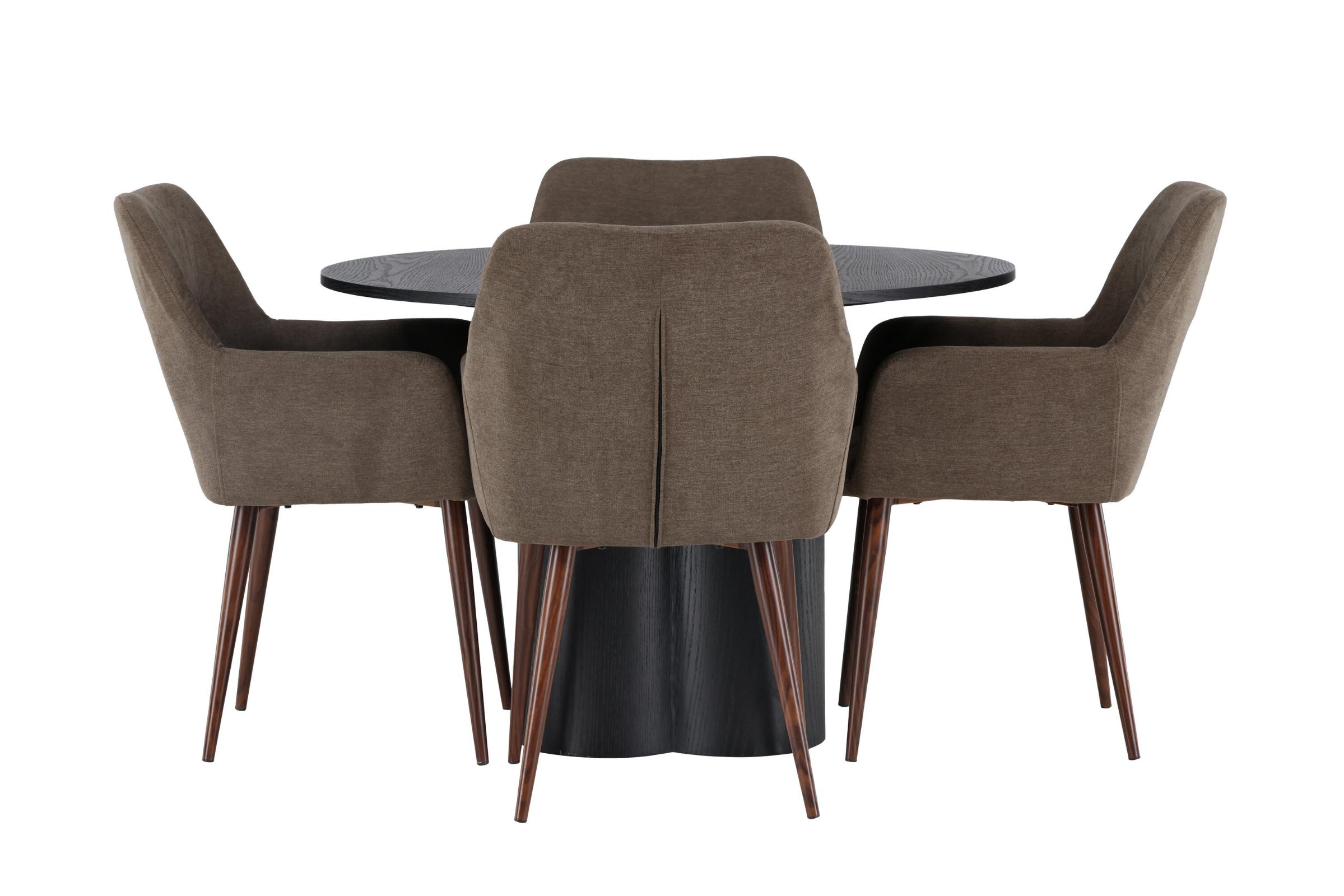Olivia spisebordssæt spisebord sort 4 stole brun
