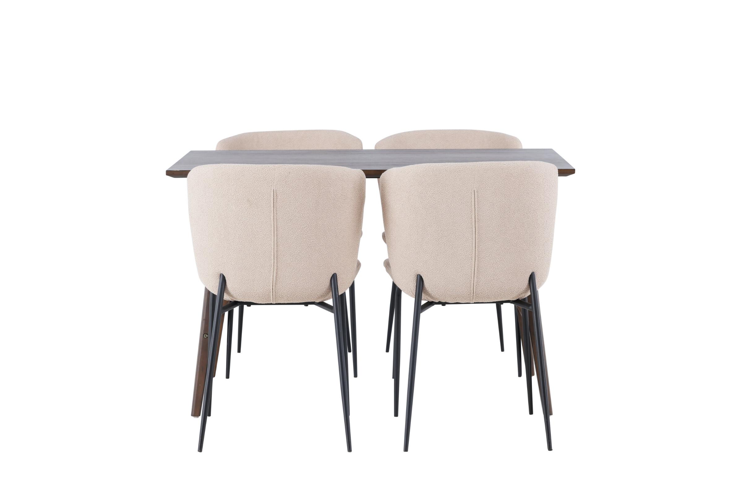Kaseidon spisebordssæt spisebord mørkebrun 4 stole boucle beige