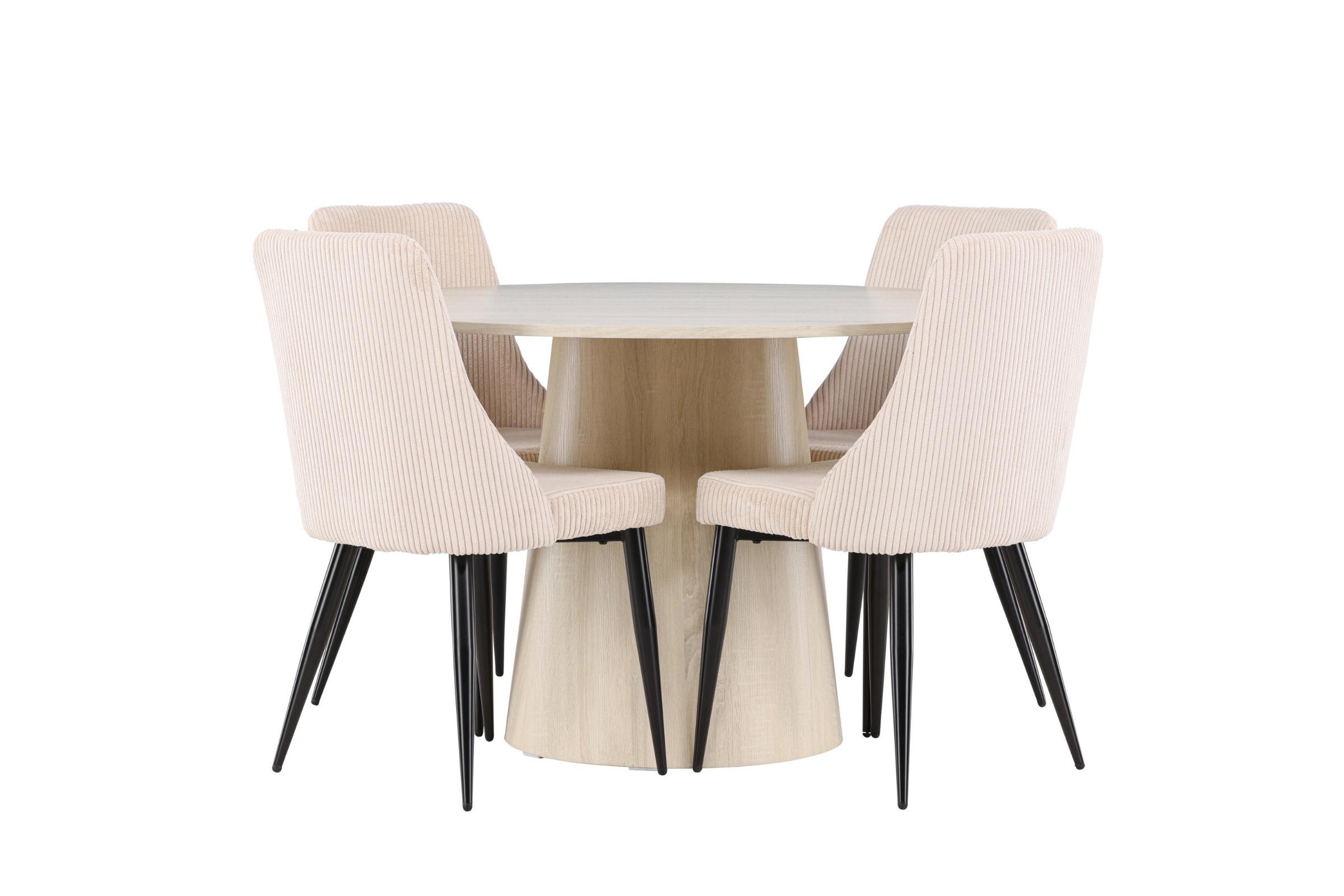 Lanzo spisebordssæt spisebord whitewash 4 stole fløjl beige