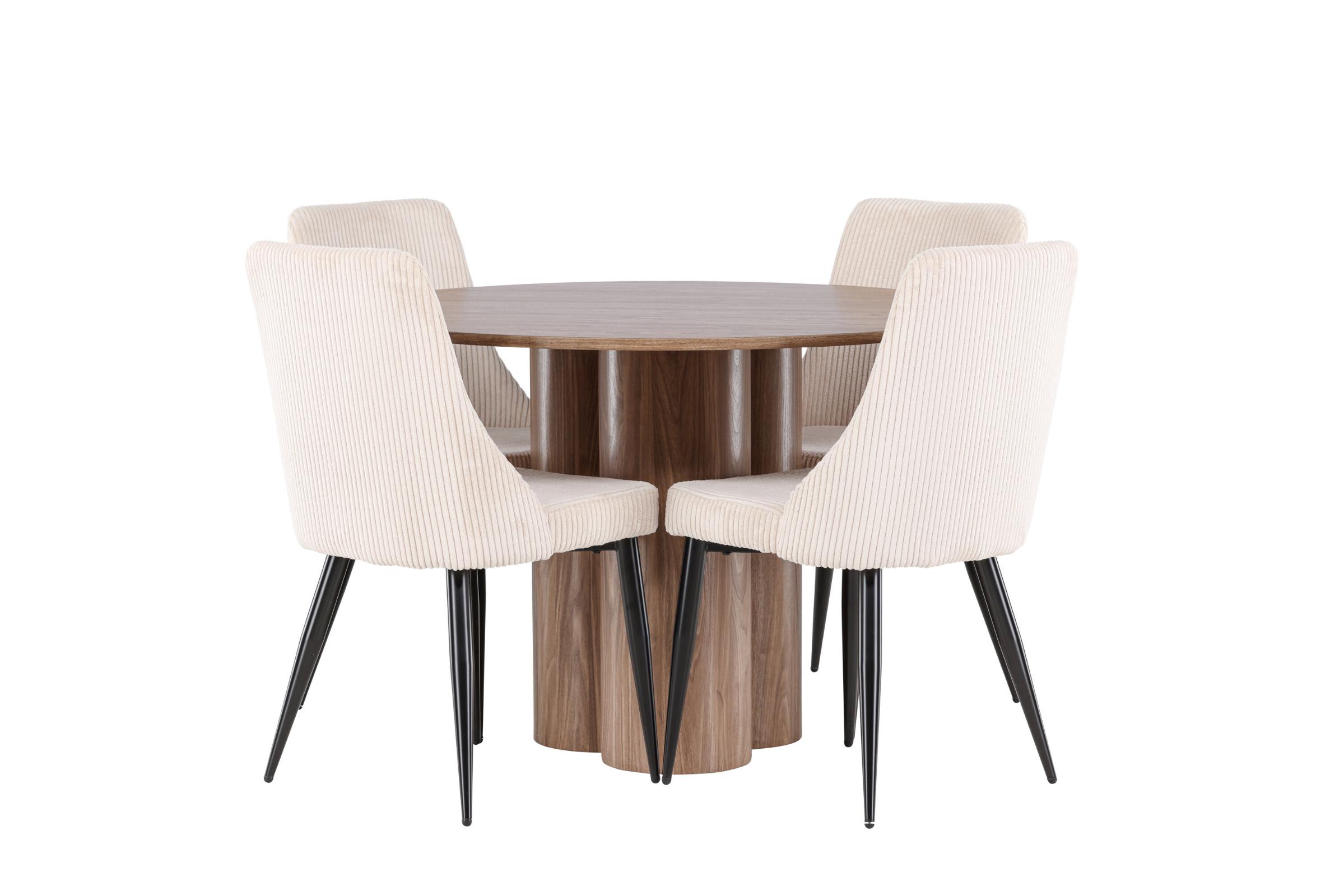 Olivia spisebordssæt spisebord brun 4 stole fløjl beige