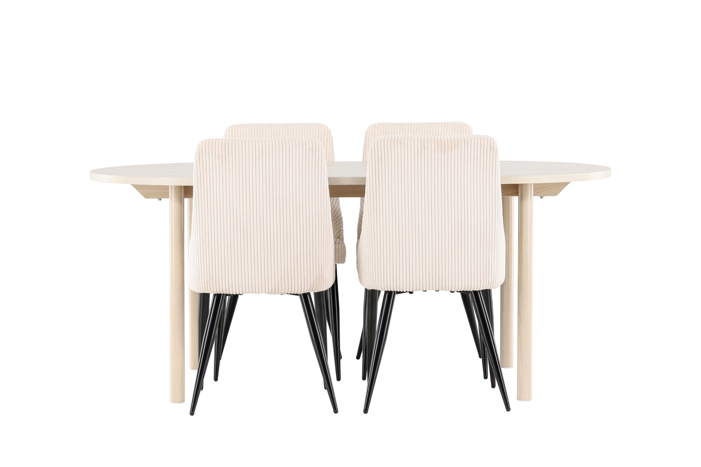 Andy spisebordssæt spisebord whitewash 4 stole fløjl beige