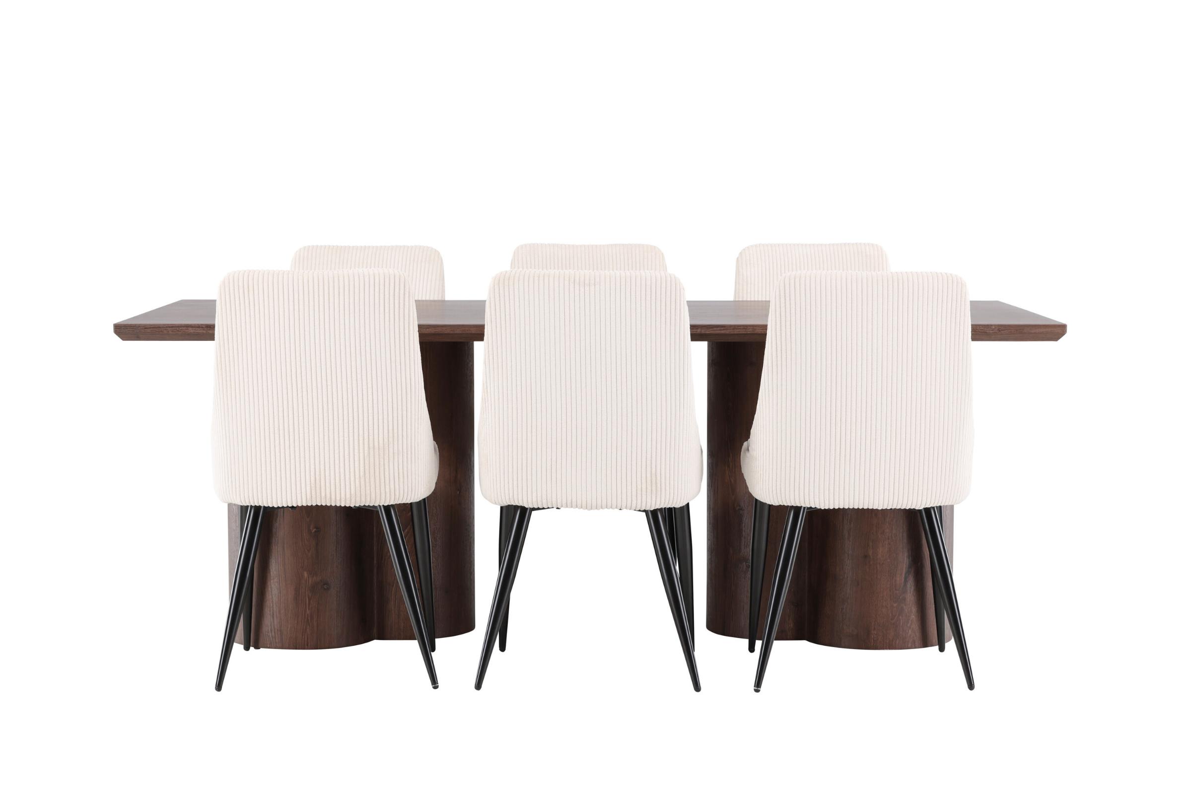 Olivia spisebordssæt spisebord mocca 6 stole fløjl beige