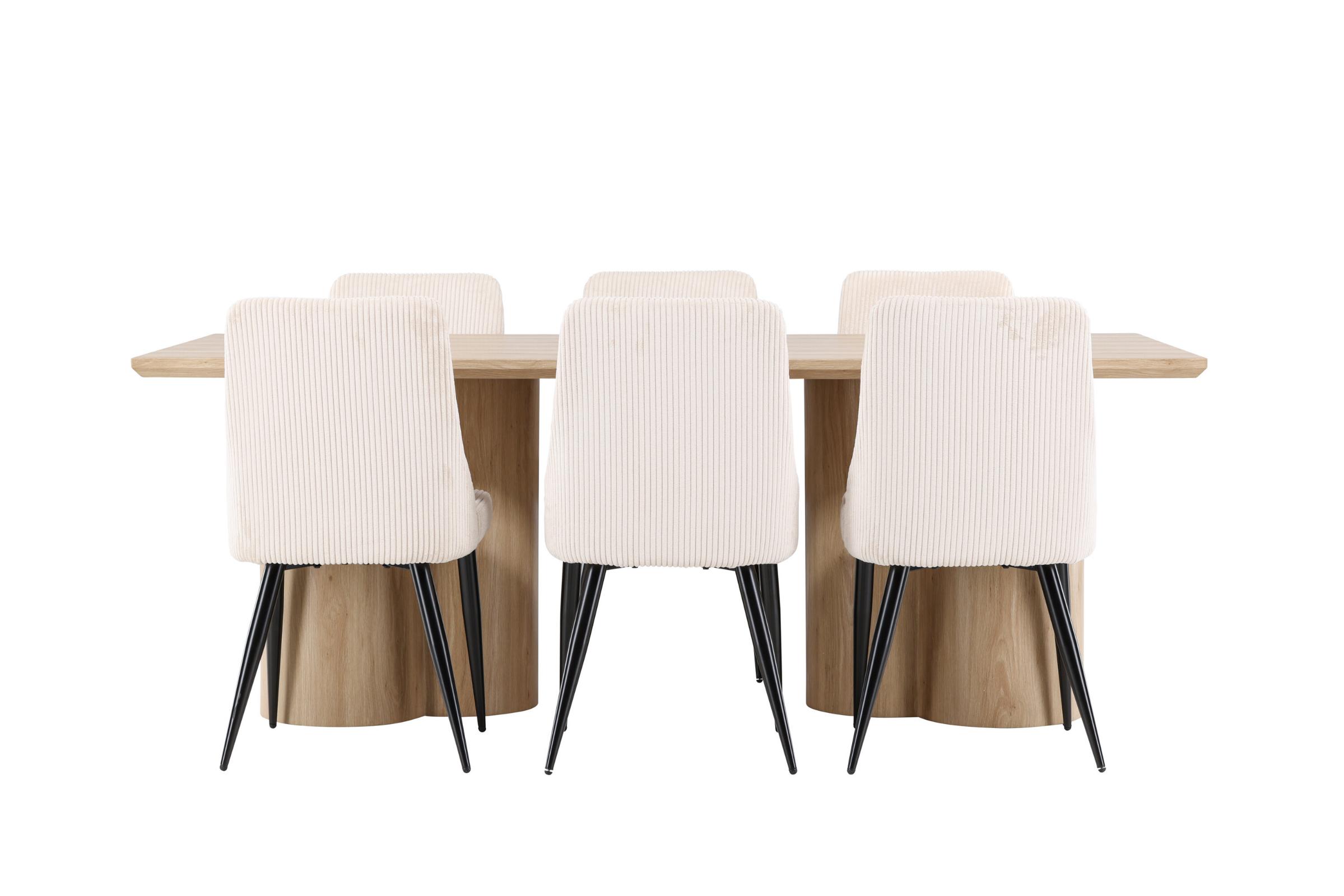 Olivia spisebordssæt spisebord natur 6 stole fløjl beige