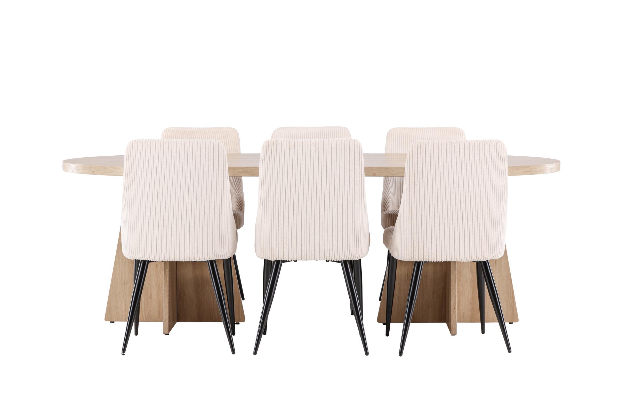 Bootcut spisebordssæt spisebord natur 6 stole fløjl beige