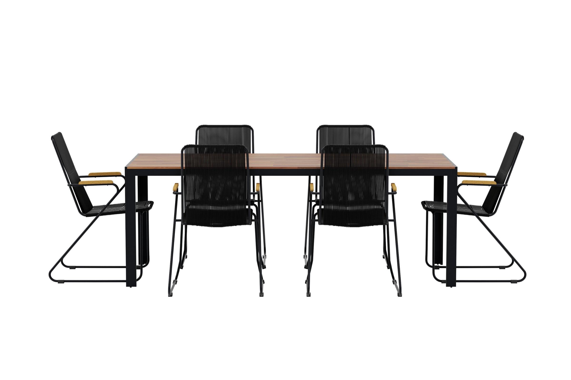 Bois havesæt bord 90x200cm natur 6 stole sort