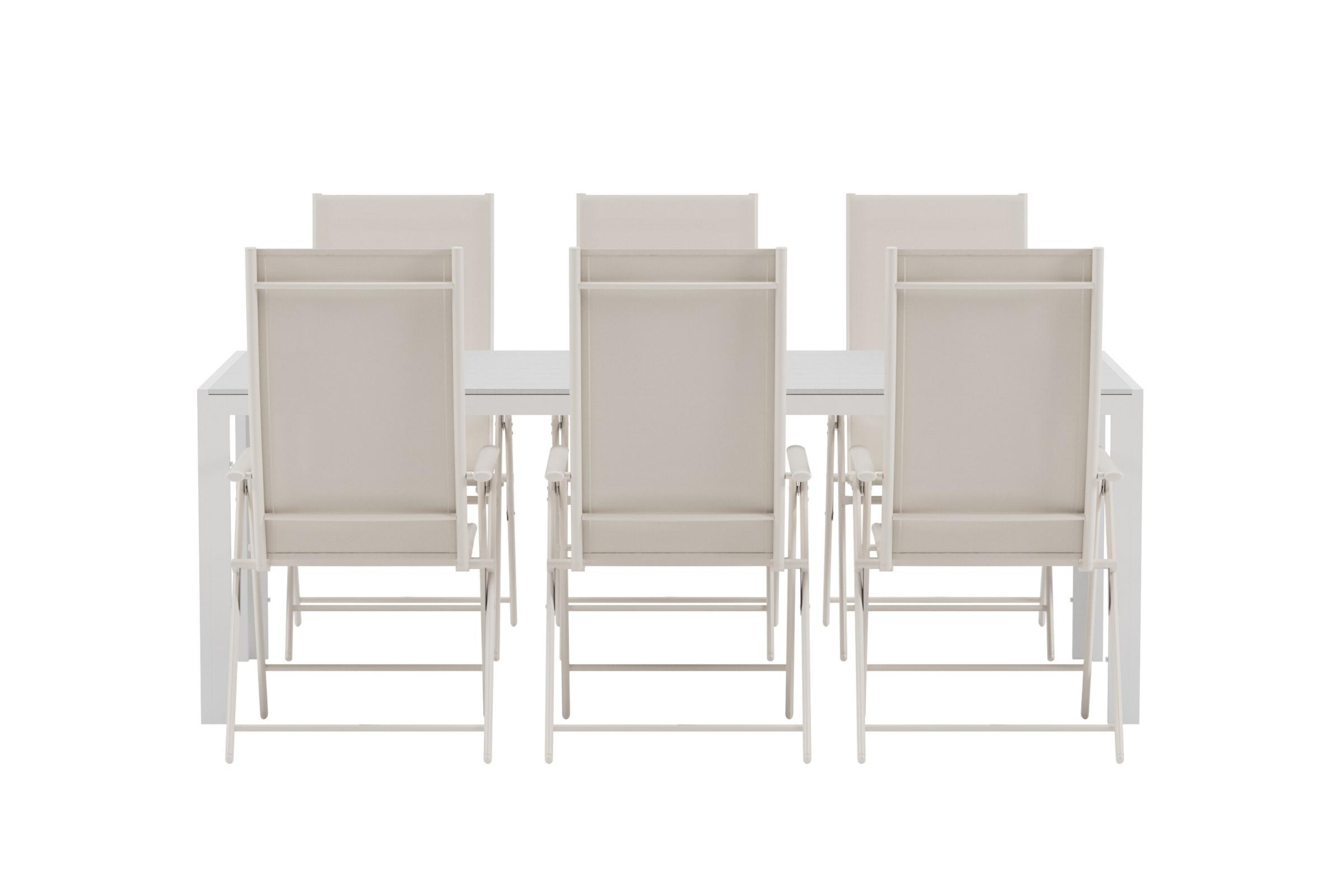 Break havesæt bord 90x200cm hvid 6 stole beige