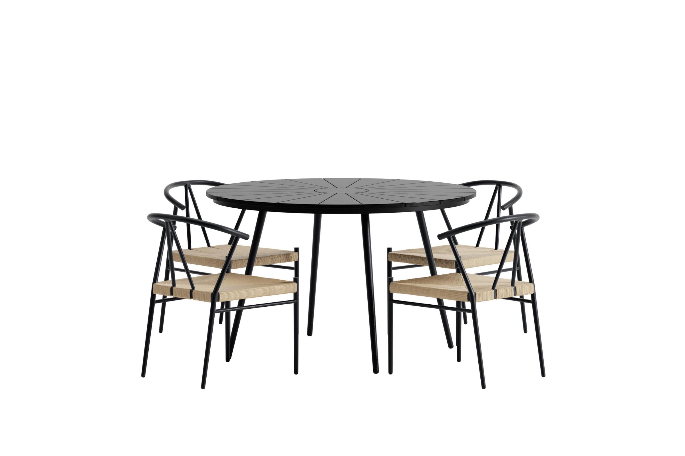 San Vito havesæt bord Ø120cm sort 4 stole sort