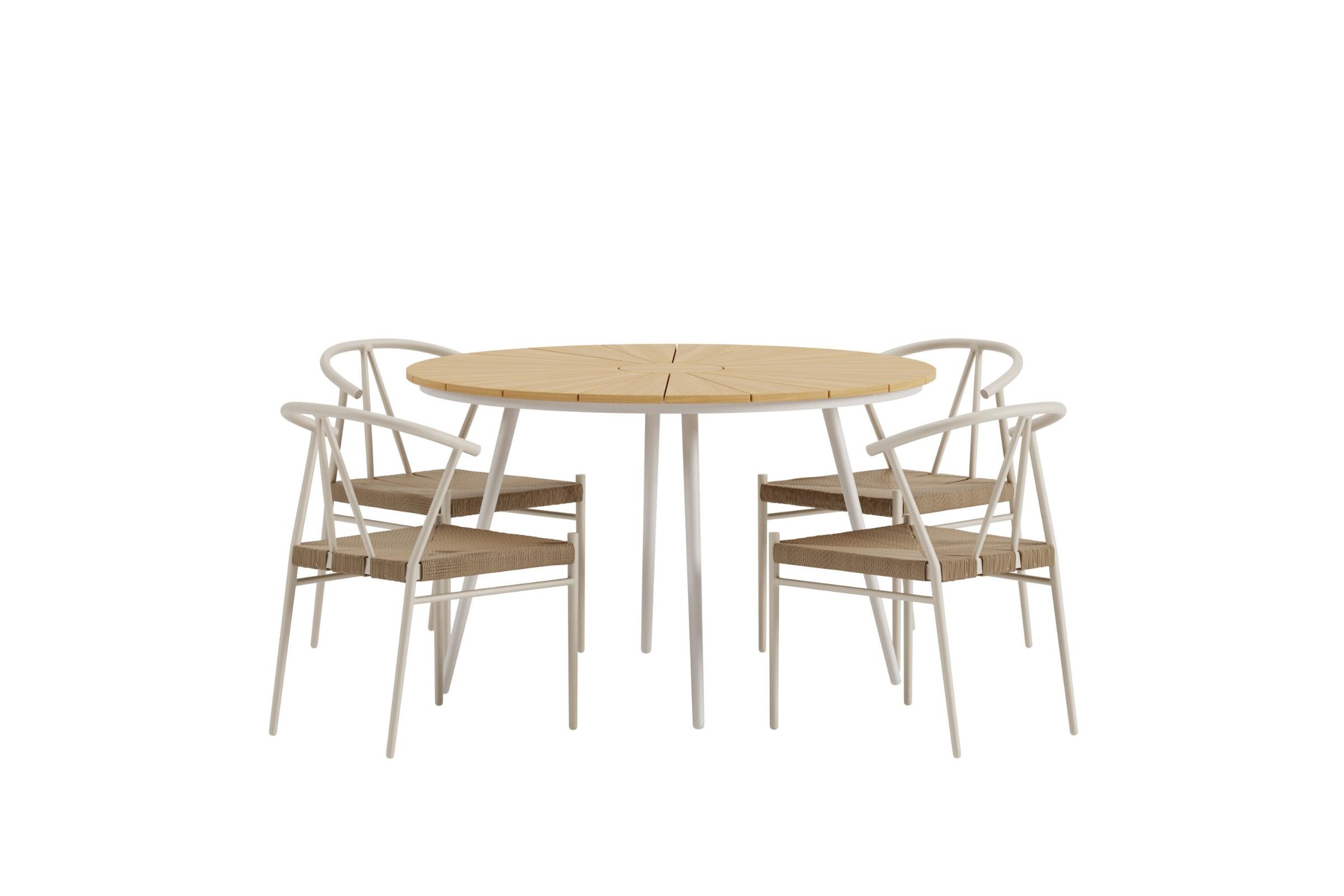 San Vito havesæt bord Ø120cm natur 4 stole beige