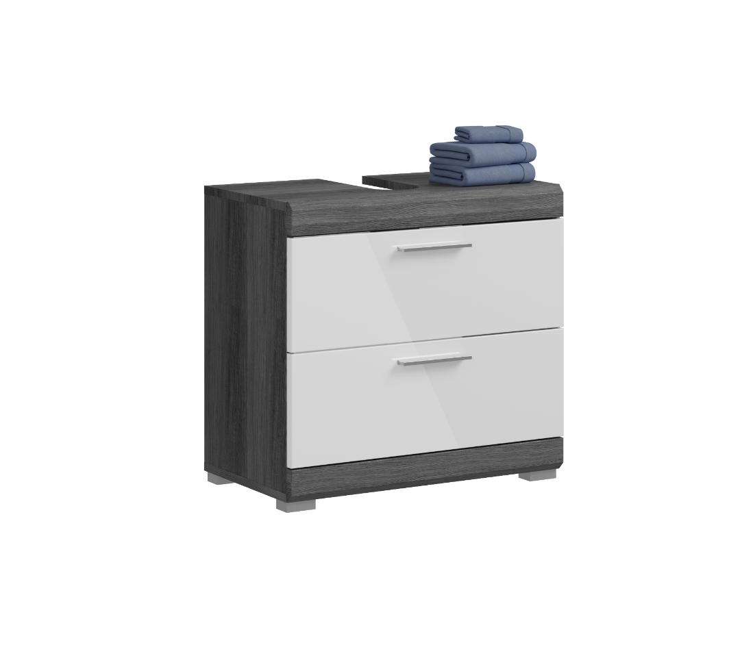 Scout vaskeskab 2 skuffer hvid højglans, grå