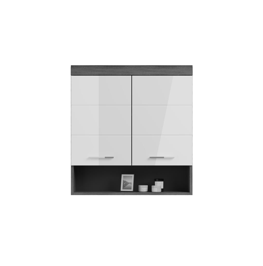 Scout badskab væghængt 2 låger, 1 hylde højglans hvid,røgfarvet