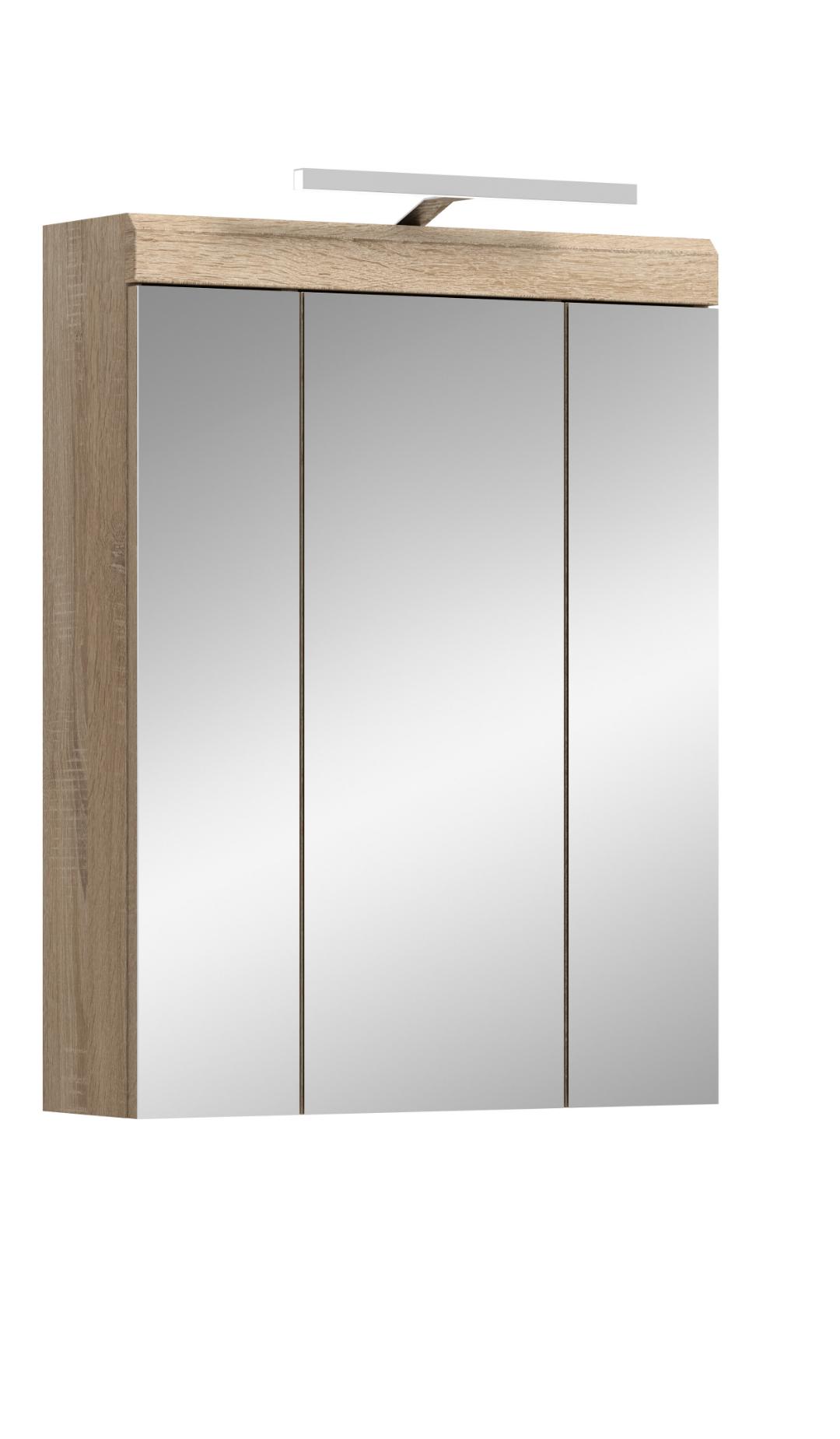 Lambada spejlskab badeværelse inkl. belysning 2 låger, 3 spejllåger, 3 hylder hvid højglans, eg dekor