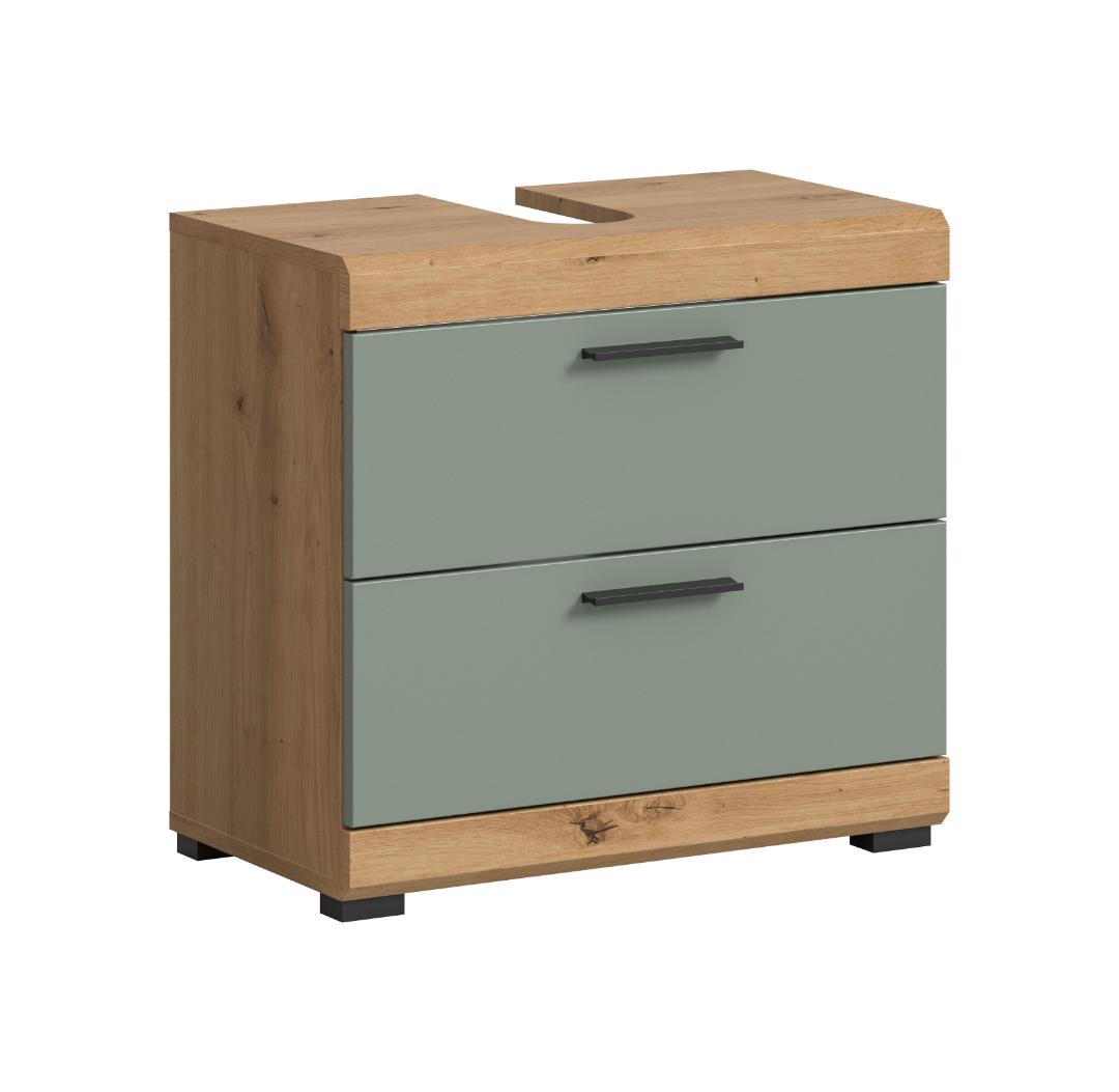 Scout vaskeskab 2 låger, 2 skuffer, 2 hylder salvie dekor, eg dekor