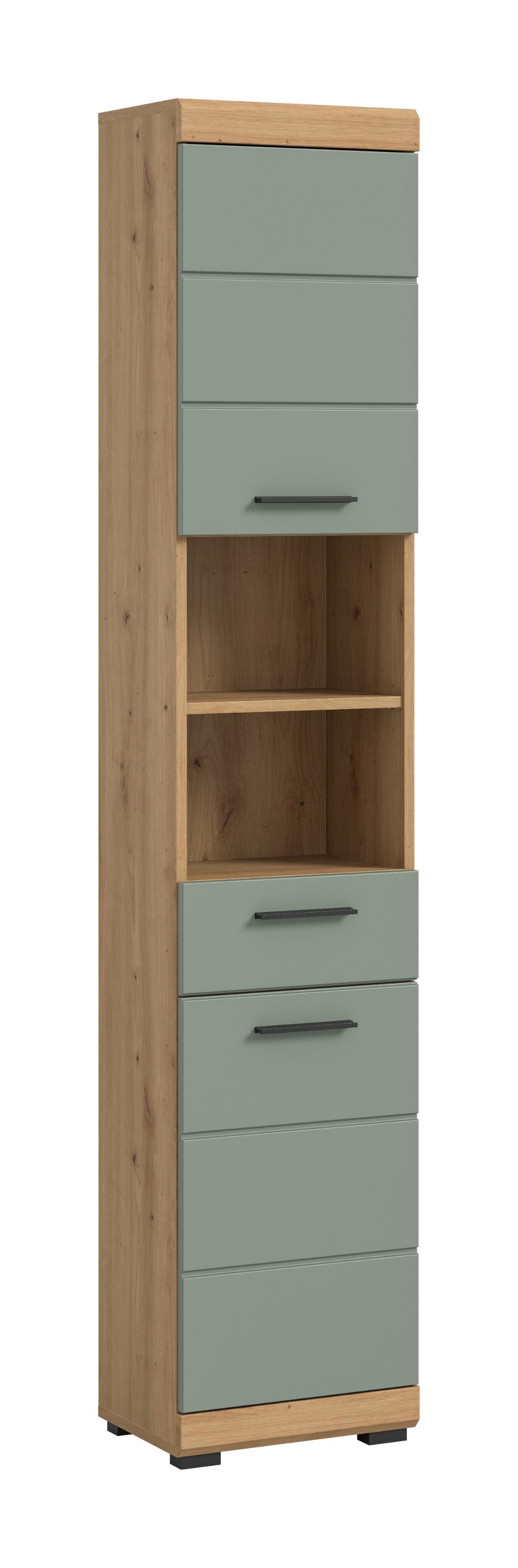 Scout højskab badeværelse 2 låger, 1 skuffe, 2 hylder salvie dekor, eg dekor