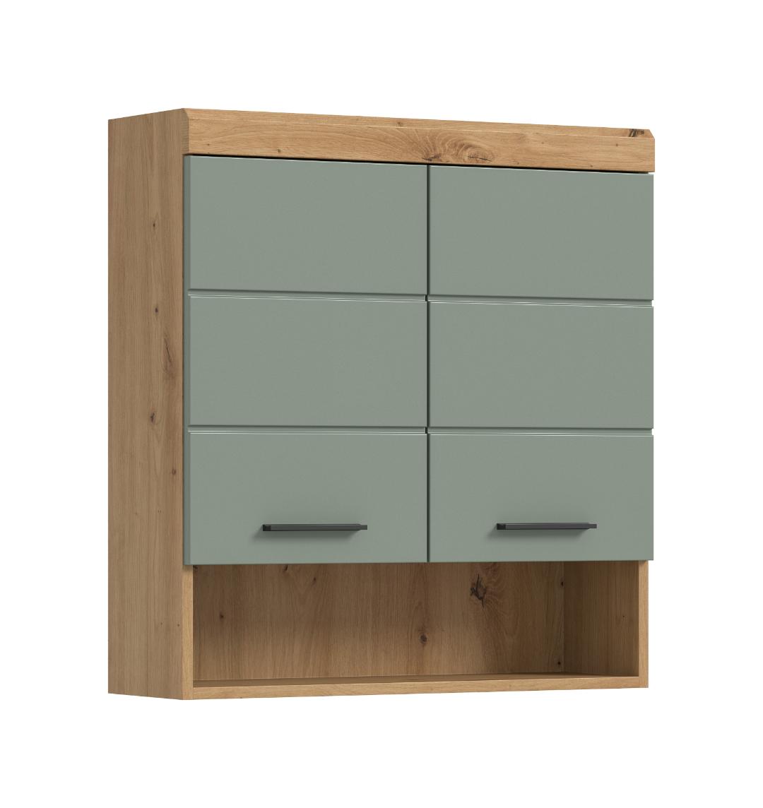 Scout badskab væghængt 2 låger, 3 spejllåger, 1 hylde salvie dekor, eg dekor