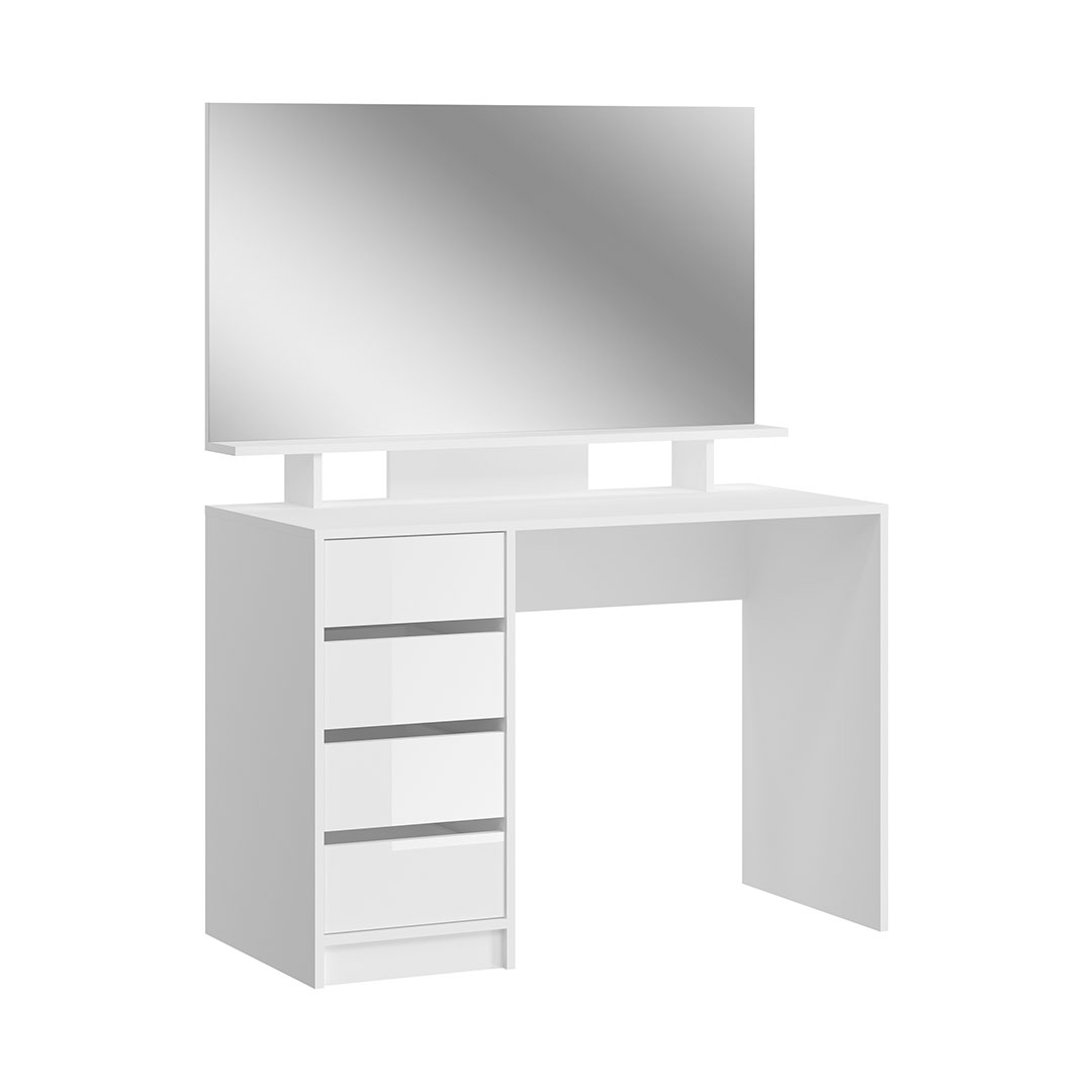 Emma sminkebord 4 skuffer 1 hylde, med spejl hvid højglans