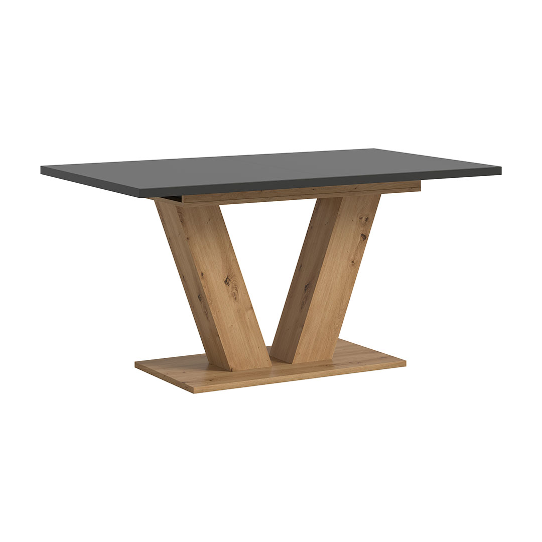 Motion spisebord V-fod 90x150/190cm inkl. 1 tillægsplade grå, eg dekor