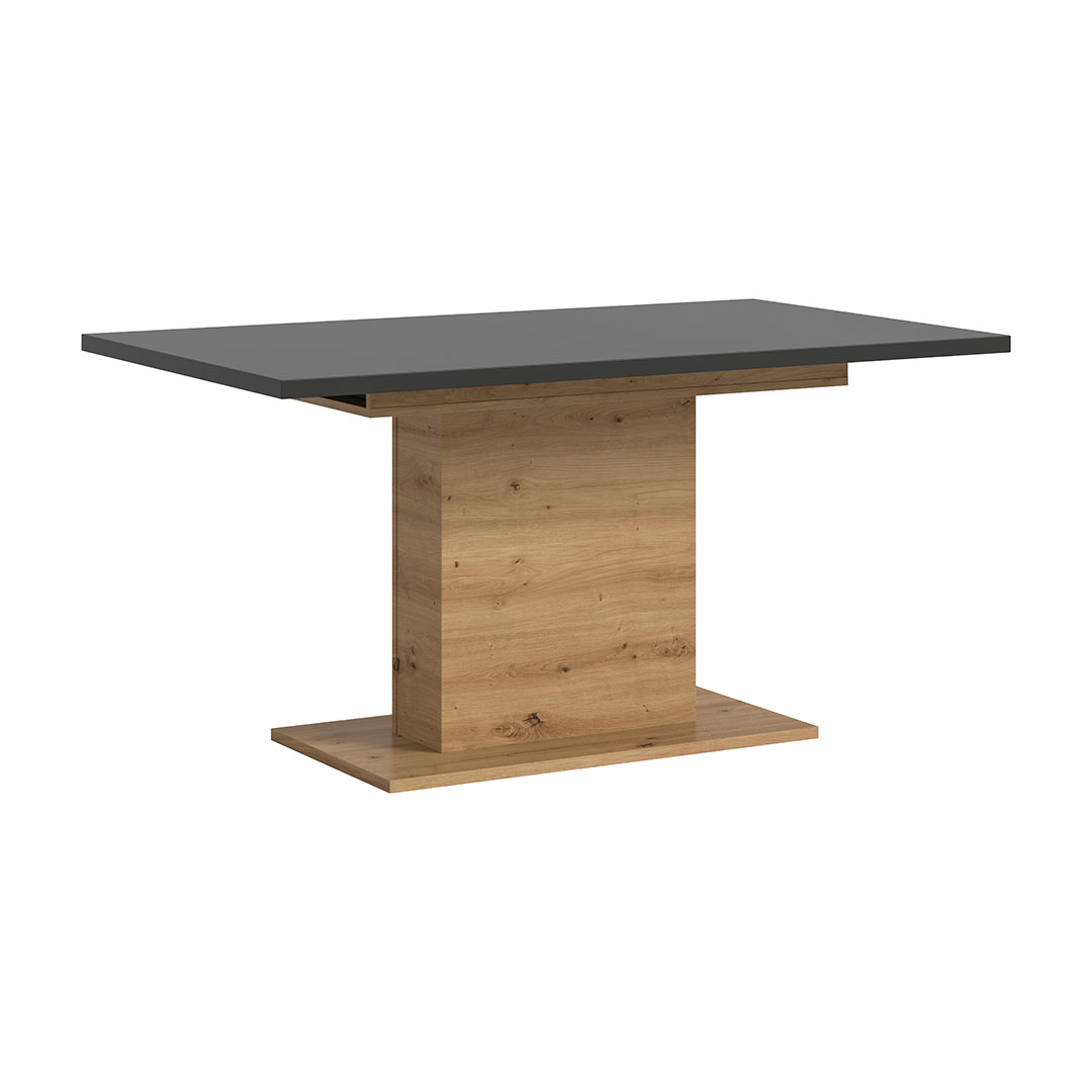 Motion spisebord søjle-fod 90x150/190cm inkl. 1 tillægsplade grå, eg dekor