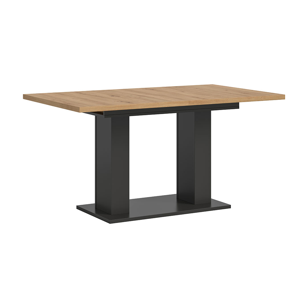 Motion spisebord dobbelsøjle-fod 90x150/190cm inkl. 1 tillægsplade eg dekor, grå