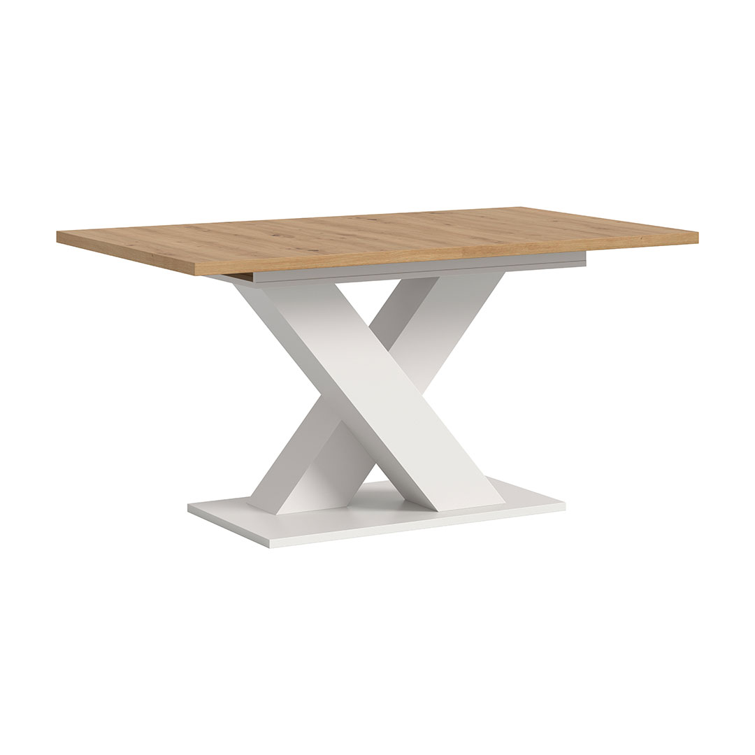 Motion spisebord X-fod 90x150/190cm inkl. 1 tillægsplade eg dekor, hvid