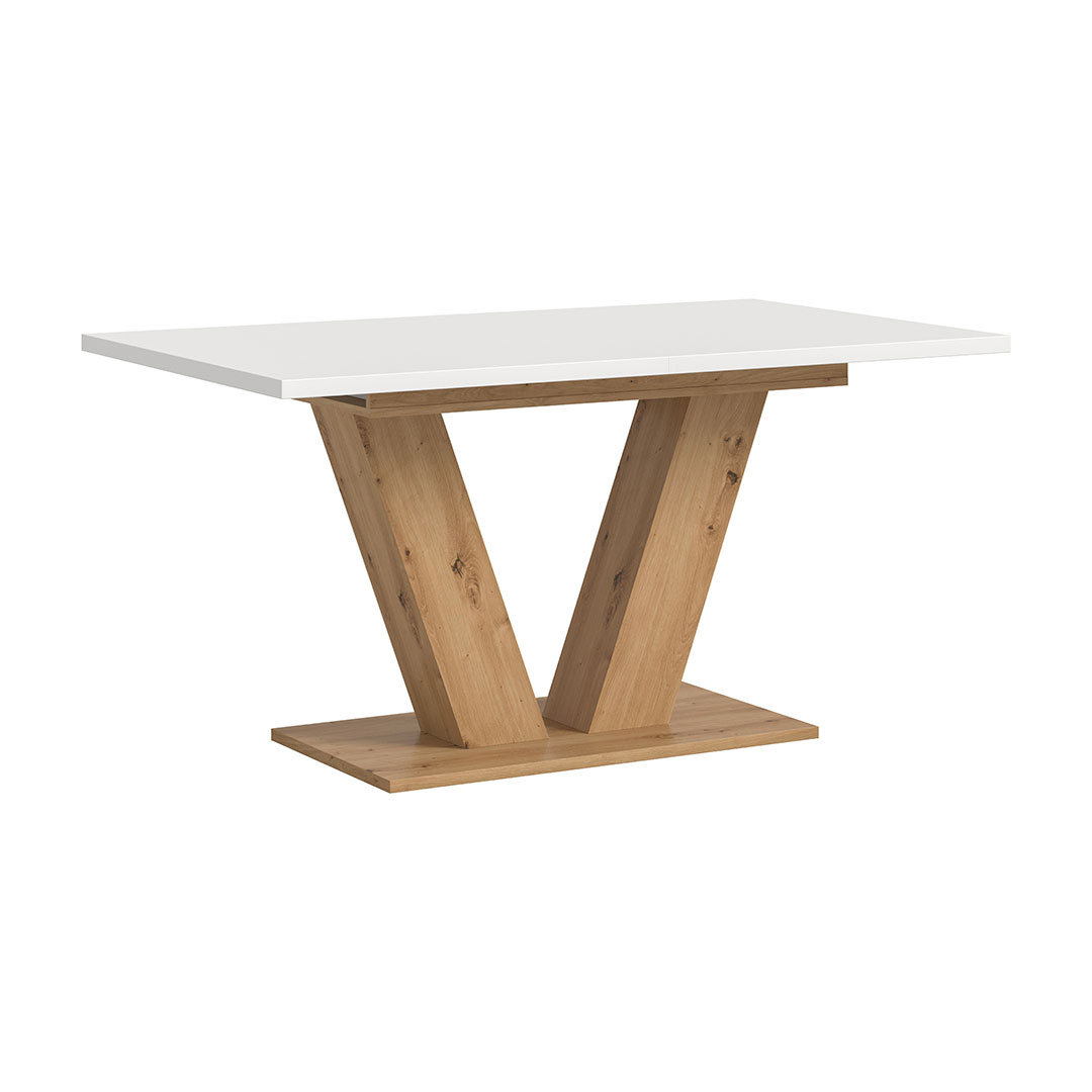 Motion spisebord V-fod 90x150/190cm inkl. 1 tillægsplade hvid, eg dekor