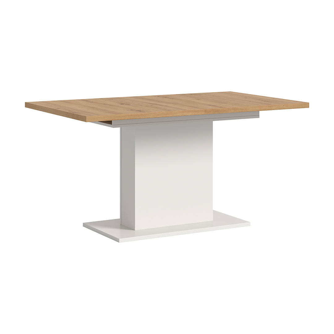 Motion spisebord søjle-fod 90x150/190cm inkl. 1 tillægsplade eg dekor, hvid