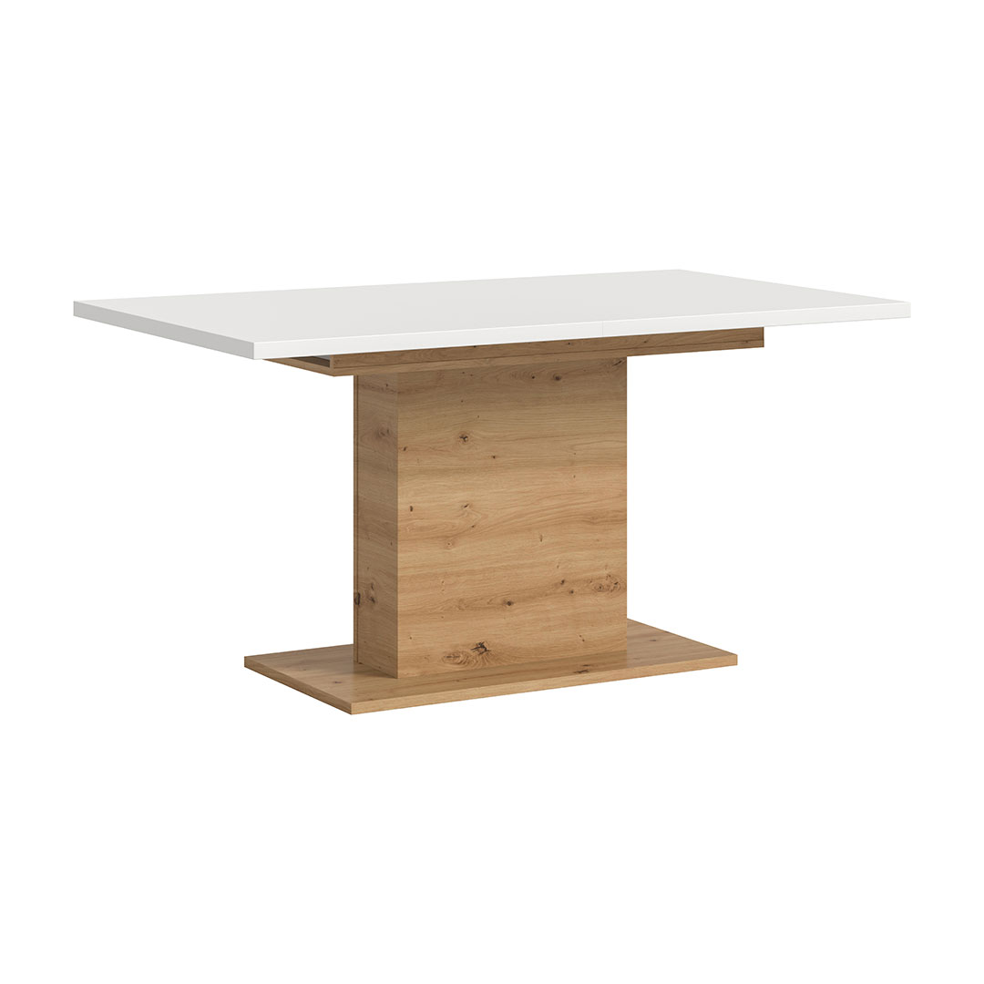 Motion spisebord søjle-fod 90x150/190cm inkl. 1 tillægsplade hvid, eg dekor
