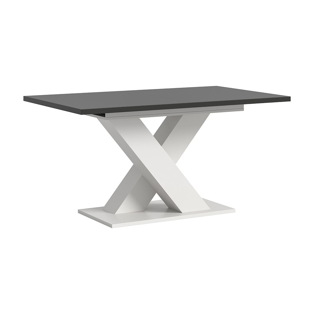 Motion spisebord X-fod 90x150/190cm inkl. 1 tillægsplade grå,hvid