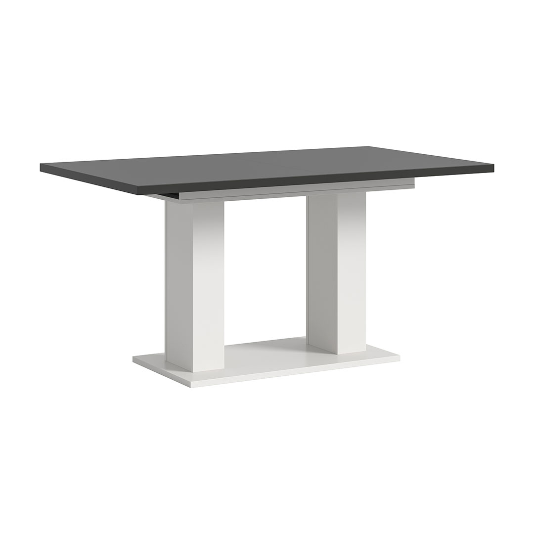 Motion spisebord dobbelsøjle-fod 90x150/190cm inkl. 1 tillægsplade grå,hvid
