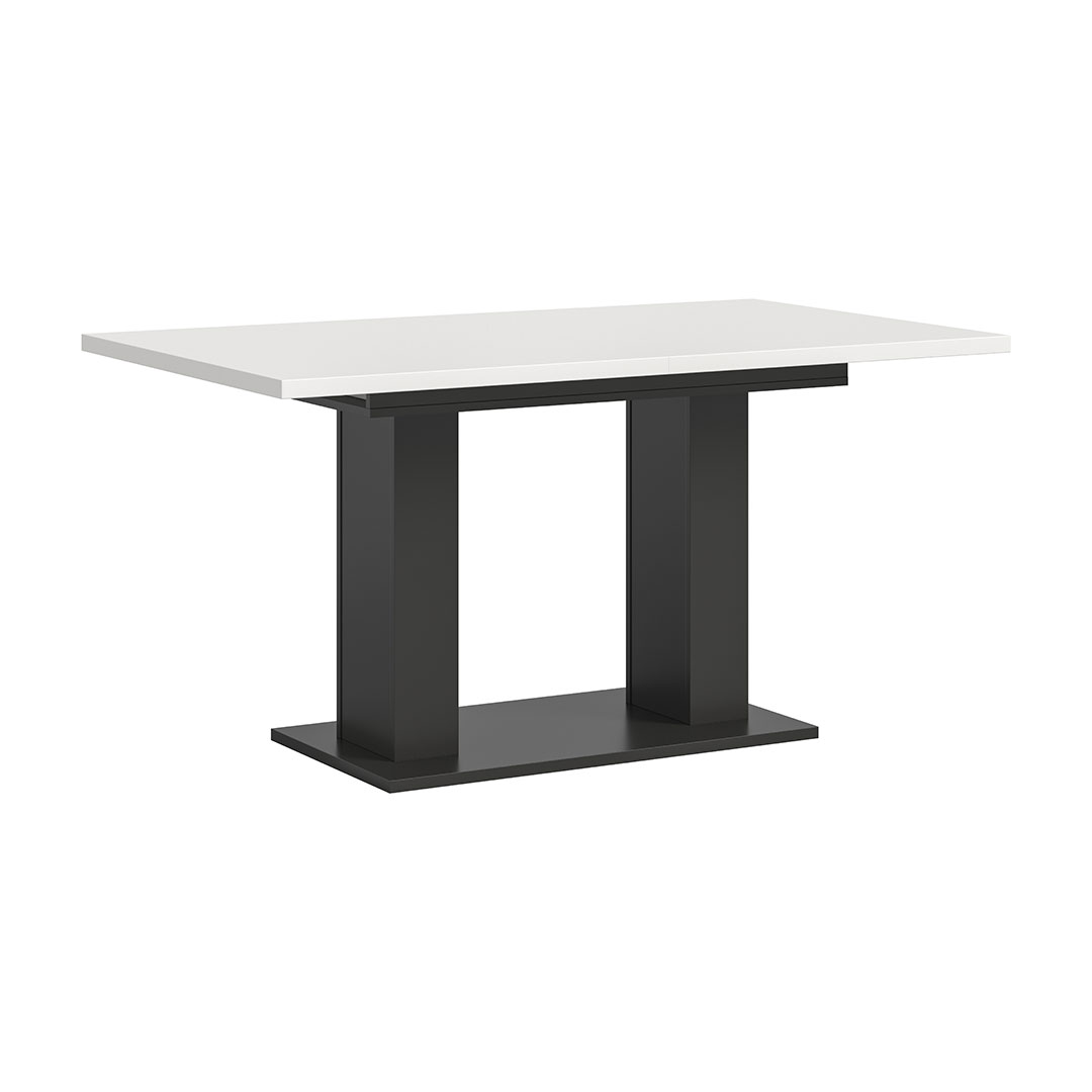 Motion spisebord dobbelsøjle-fod 90x150/190cm inkl. 1 tillægsplade hvid,grå