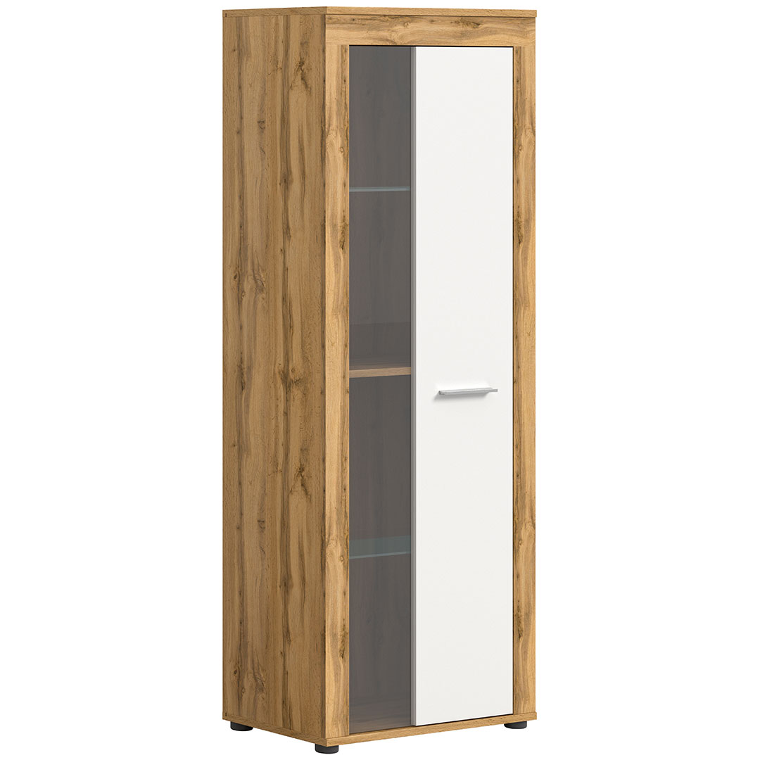 Aosta vitrineskab 1 låge hvid, eg dekor