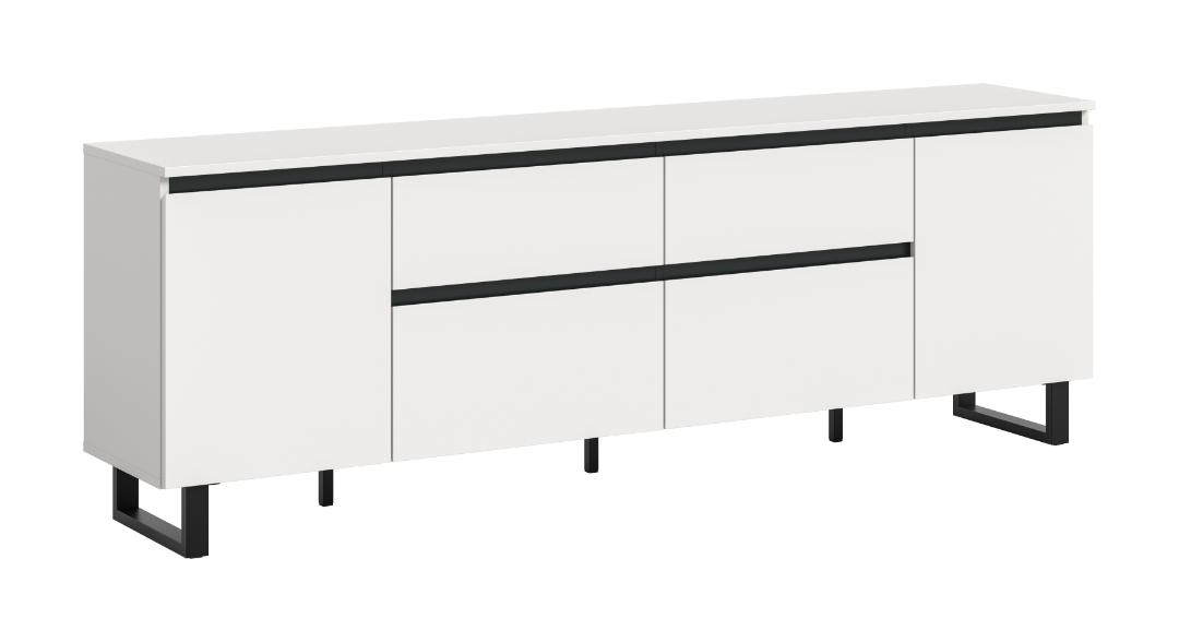 Tomasa TV møbel 2 låger, 2 klaplåger, 2 skuffer hvid