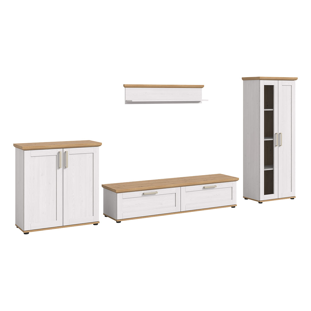 Verona reol system 4 dele hvid, eg dekor