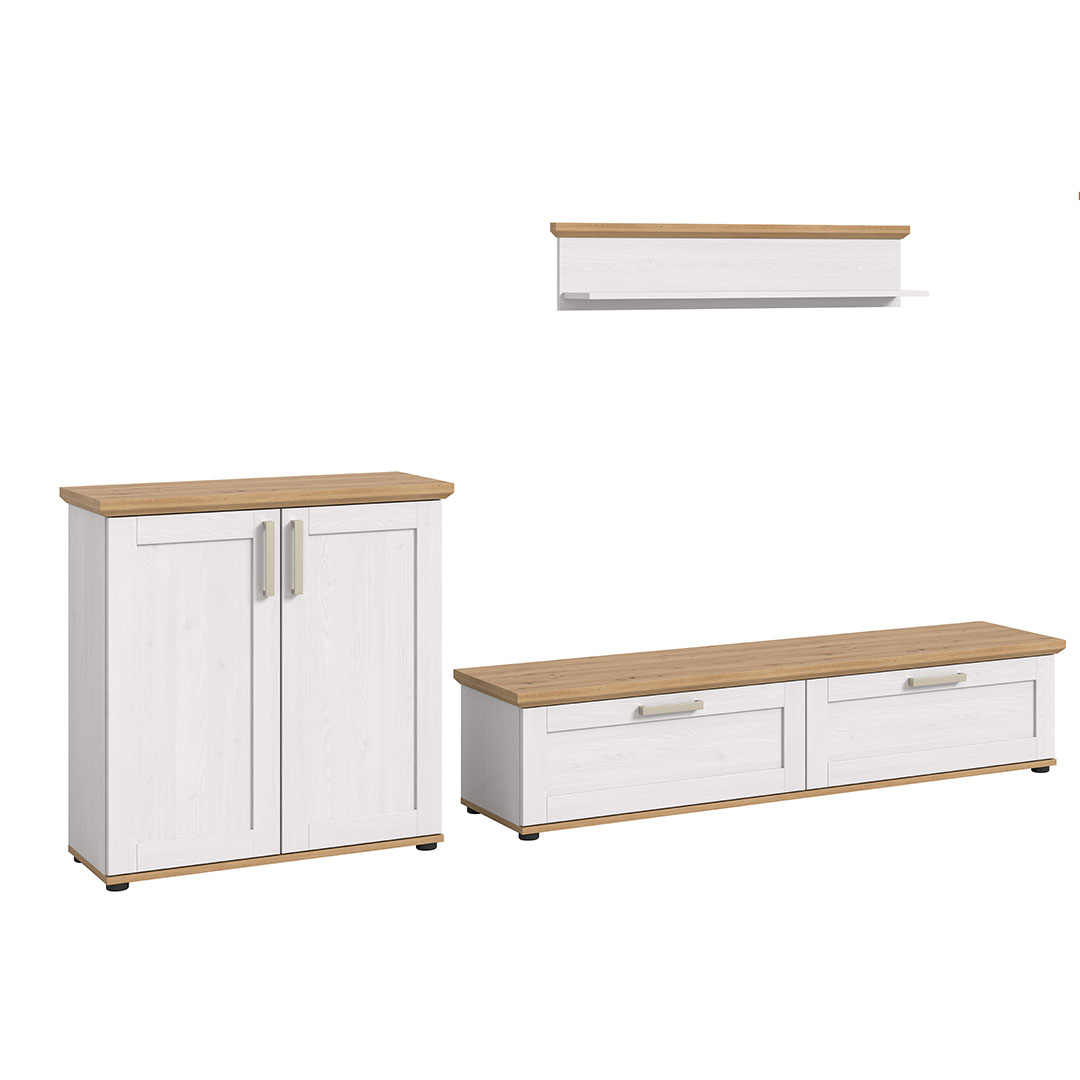 Verona reol system 3 dele hvid, eg dekor