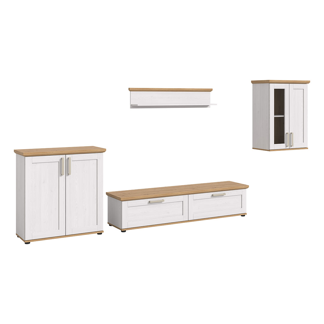 Verona reol system 4 dele hvid, eg dekor