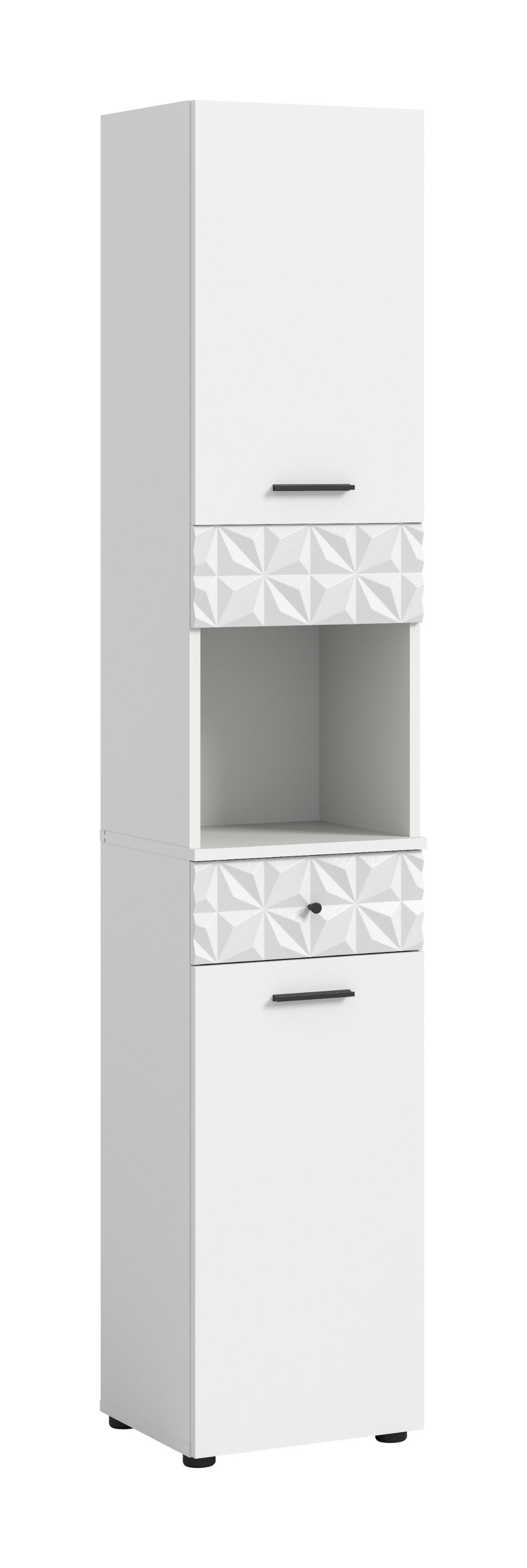 Prisma højskab badeværelse 2 låger, 1 skuffe, 1 hylde hvid