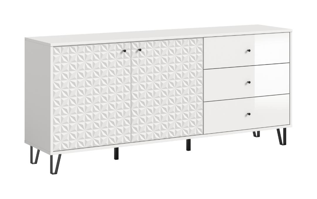 Prisma skænk 3 skuffer, 2 låger hvid, hvid højglans