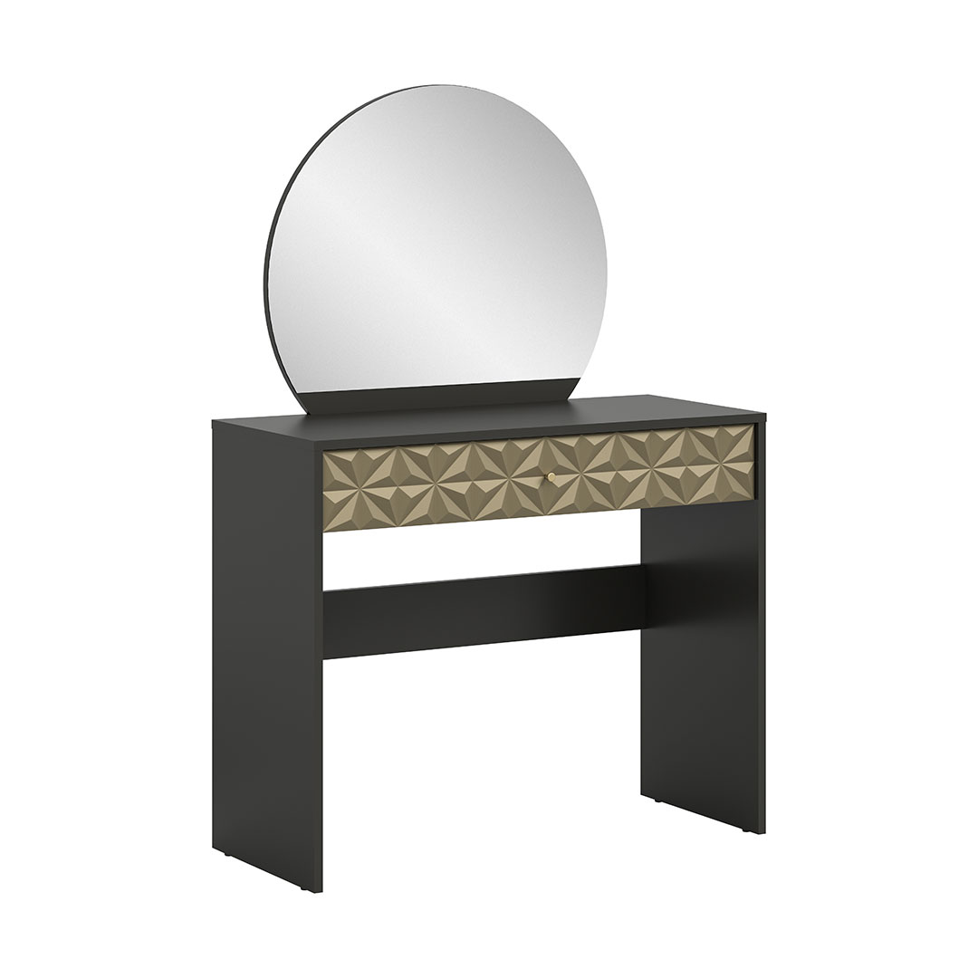 Prisma sminkebord 1 skuffe 1 spejl sort, guldfarvet