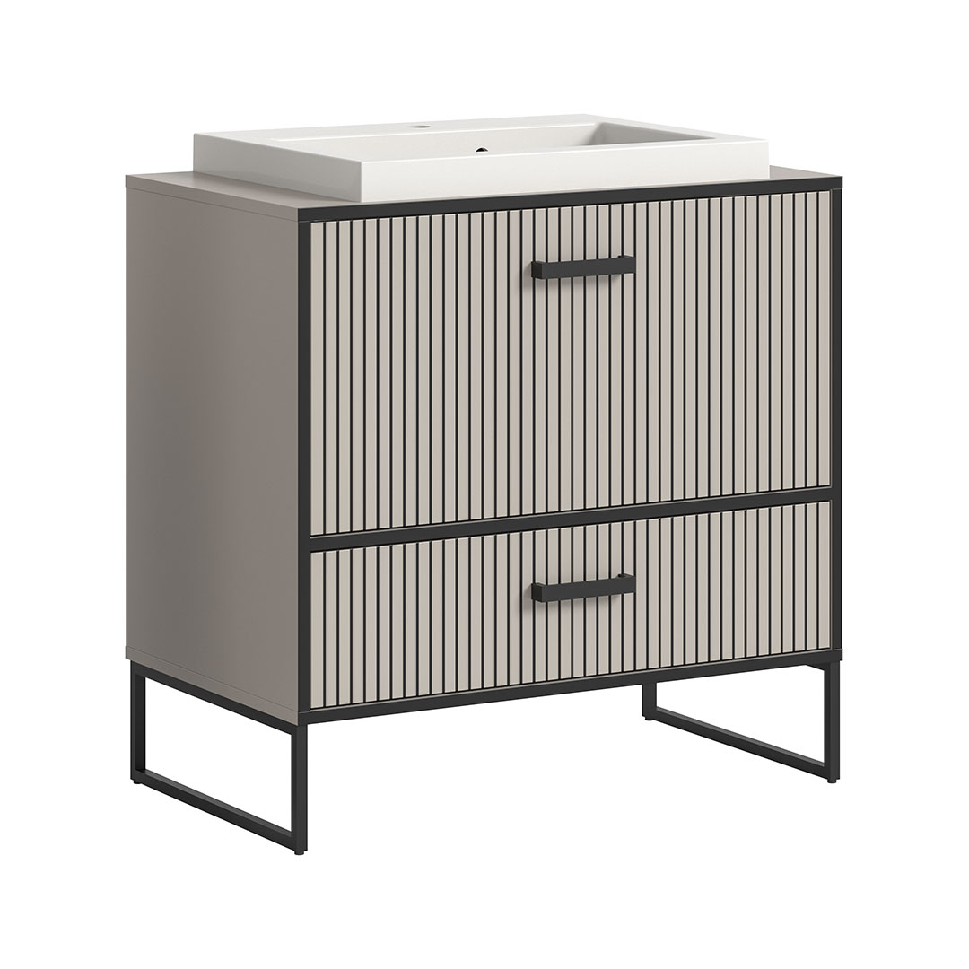 Bagno vaskeskab inkl. vask 1 skuffe 1 klaplåge lysegrå, cremefarvet