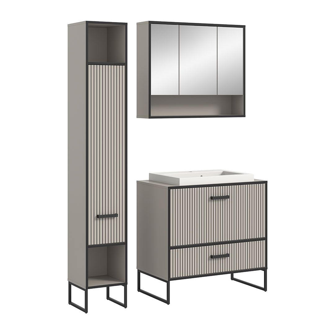 Bagno badmiljø 3 dele inkl. vask lysegrå, cremefarvet