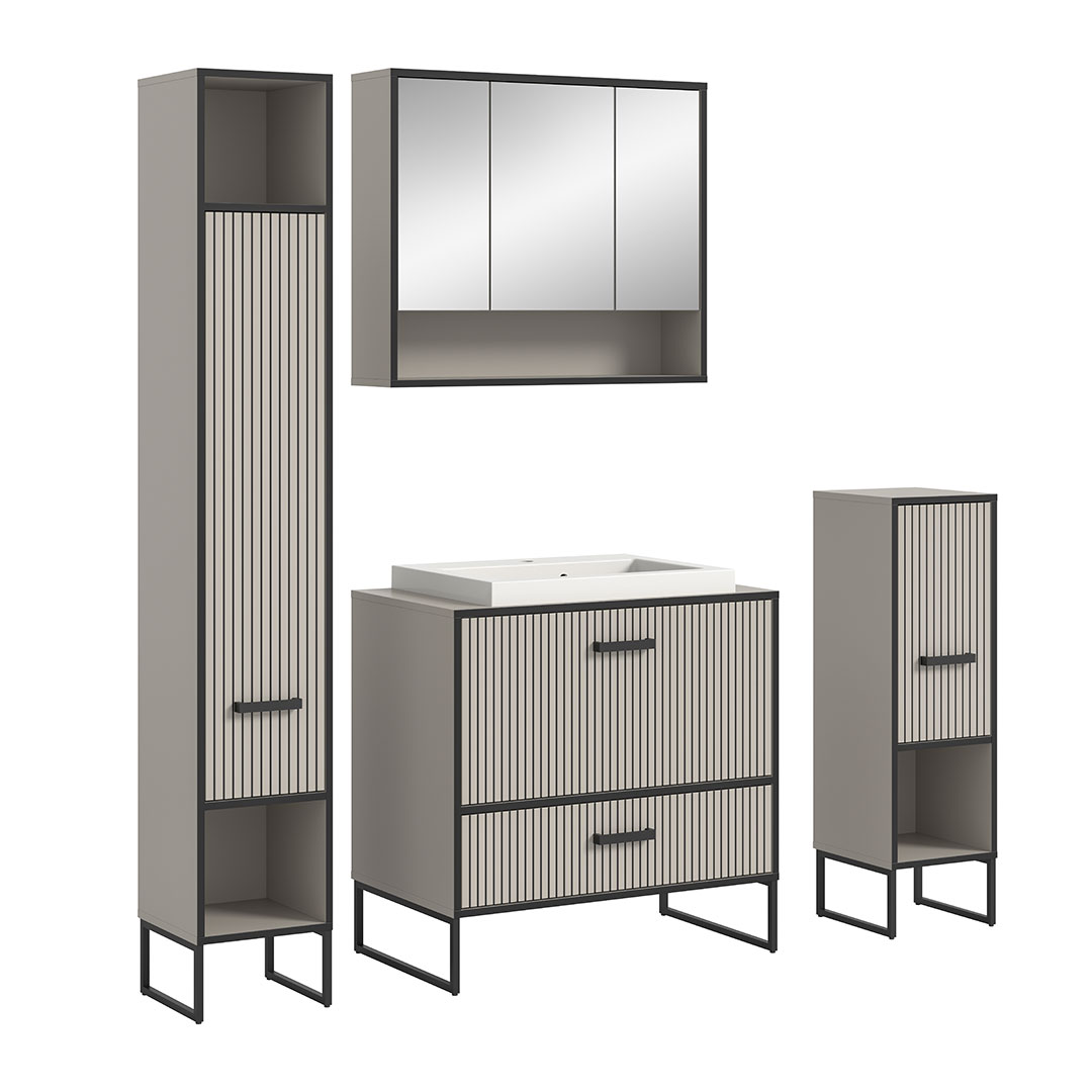 Bagno badmiljø 4 dele inkl. vask lysegrå, cremefarvet