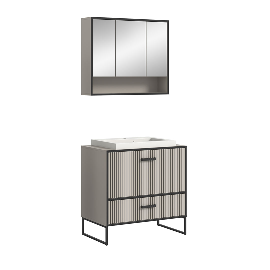 Bagno badmiljø 2 dele inkl. vask lysegrå, cremefarvet