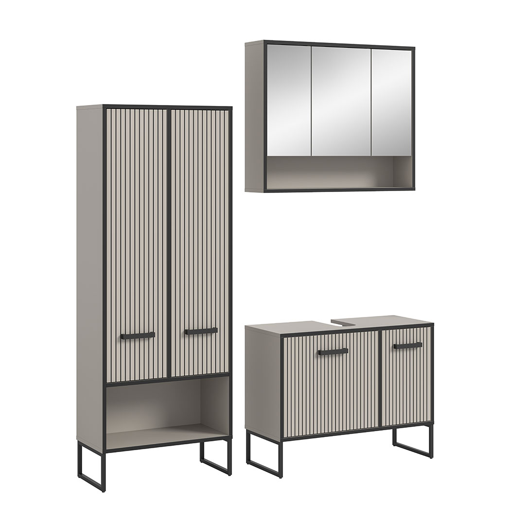 Bagno badmiljø 3 dele lysegrå, cremefarvet