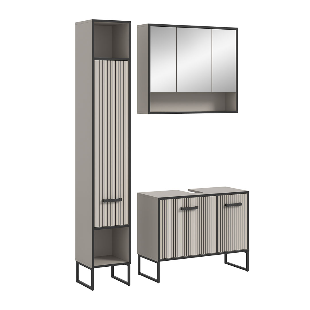 Bagno badmiljø 3 dele lysegrå, cremefarvet