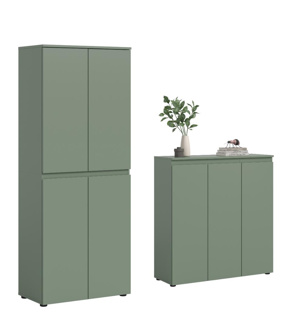 Scarpa soveværelse sæt klædeskab og skænk, 7 låger støvet grøn