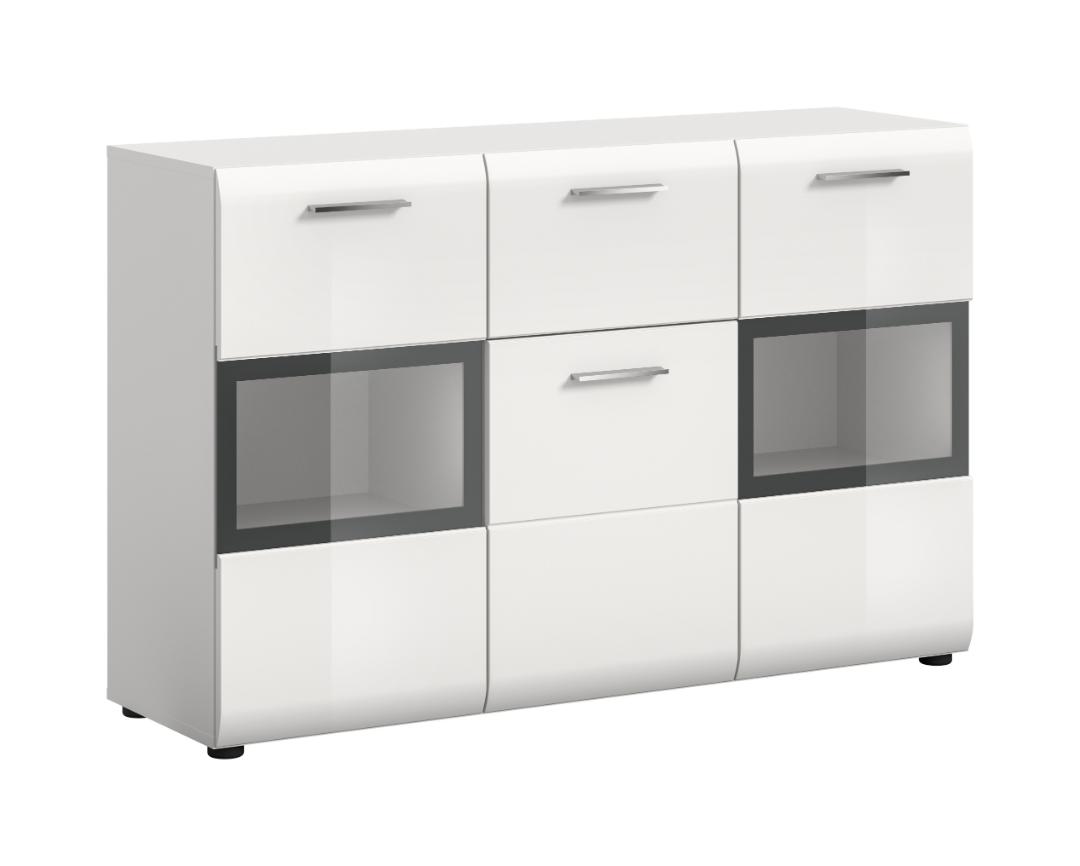 Ice skænk 1 skuffe, 1 låge, 2 glaslåger hvid, hvid højglans