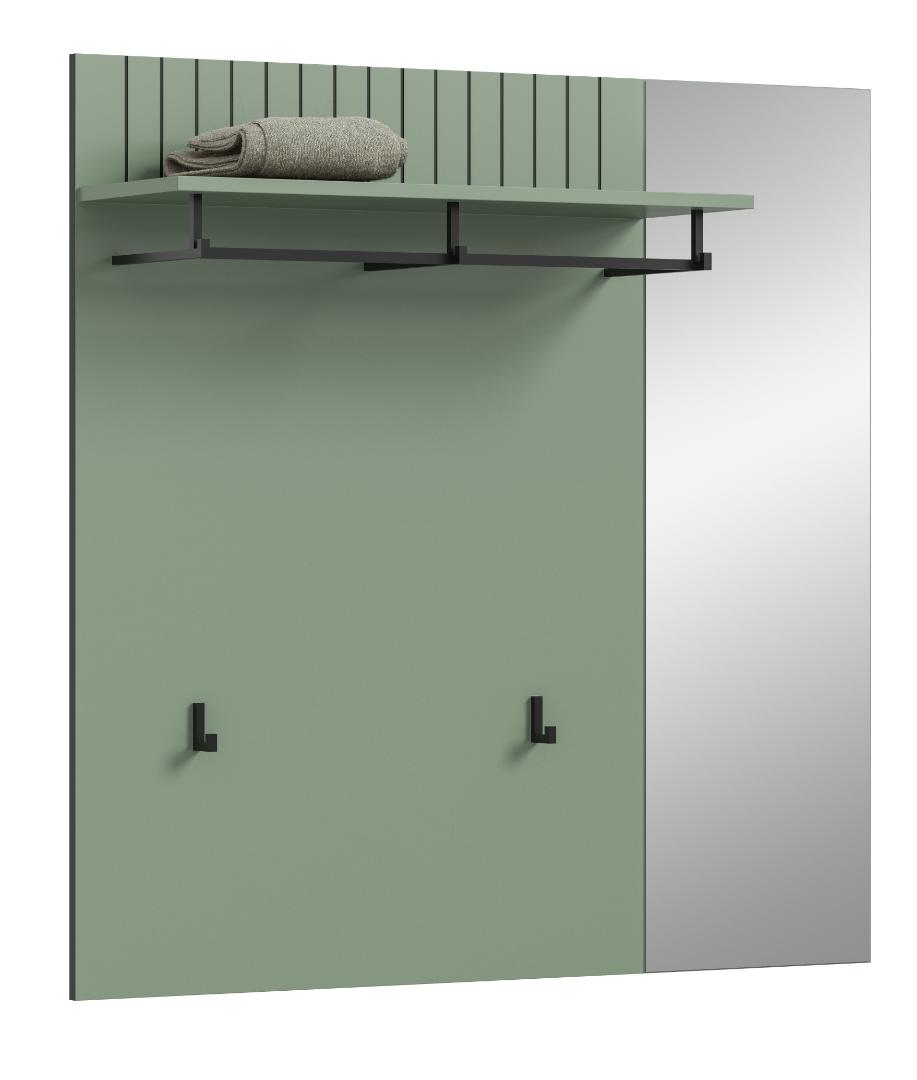 Station knagerække 2 knager, 1 spejl støvet grøn