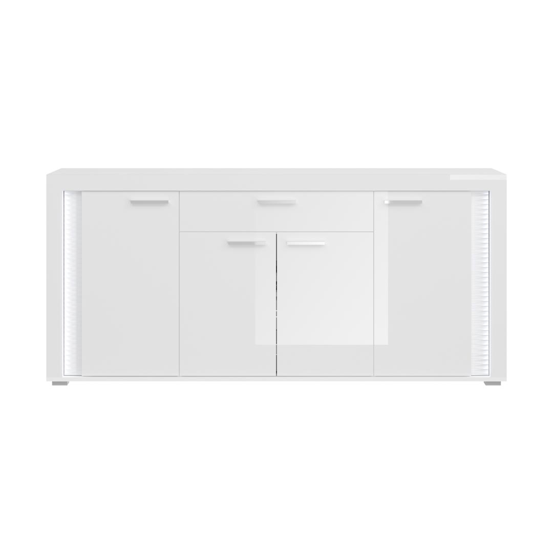 Skylight skænk 4 låger, 1 skuffe inkl. lys højglans hvid,glas grå,hvid