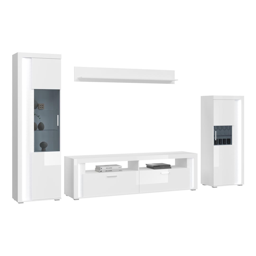 Skylight reol system 4 dele inkl. lys højglans hvid, hvid, glas grå