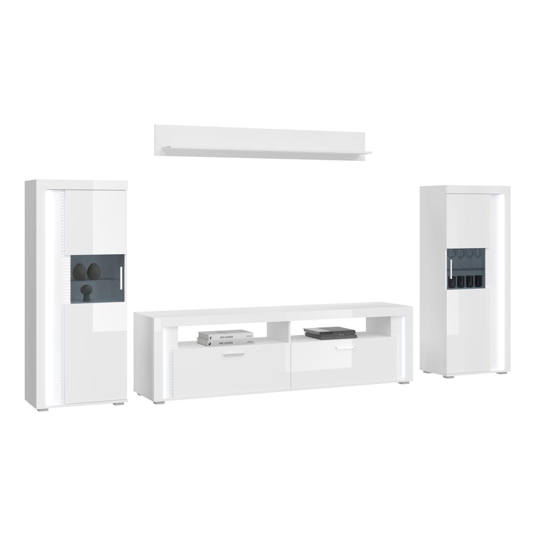 Skylight reol system 4 dele inkl. lys højglans hvid, hvid, glas grå